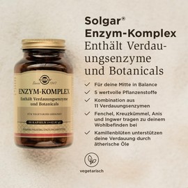 Solgar Enzym-Komplex | Natürliche Verdauungsenzyme | Unterstützung der Verdauung durch Botanicals | Für das allgemeine Wohlbefinden | Gutes Bauchgefühl | 90 Kapseln