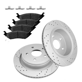 Fraxle Rear Drilled & Slotted Disc Brake Rotors and Ceramic Brake Pads kit for Dodge Ram 1500 2002 2003 2004 2005 2006, Durango 2004-2006