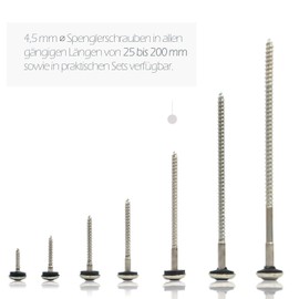 Stainless Steel Plumber Screws 4.5 x 25 mm 200 Pcs/Pack 2-Piece with EPDM Sealing Washer and TX20 Drive, Torx Spengler Screws Self-Sealing & Rustproof with Rounded Head - V2A Universal Screw