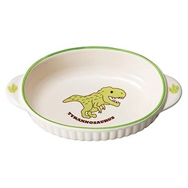 Banko Ware 18401 Tableware, Children, Oven-safe, Dinosaur, Dishwasher-Safe, Oval Dish, Diameter Approx. 7.5 x 4.5 inches (19 x 11.5 cm), Tyrannosaurus, Green, Made in Japan