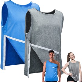 2 Pcs Post Surgery Shirt Unisex Shoulder Surgery Shirts Left and Right Side Snap Access Breathable Cotton Recovery Tank Top(X Large,Blue, Gray)