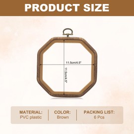PATIKIL 6 Pieces 4.5" x 4.5" Octagonal Embroidery Hoops Frame Round Imitated Wood Circle Cross Stitch Hoop Ring for Embroidery Art Craft Handy Sewing Decoration, Brown