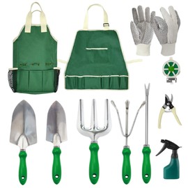 GardenHOME Garden Tool Set - 11Pcs Garden Hand Tool Set Equipment with Tote Bag Adjustable and Apron,Gardening Tools for Women