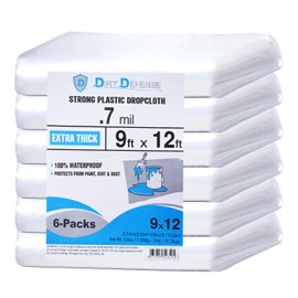 Dirt Defence Plastic Drop Cloth, 9x12 Ft Plastic Sheeting for Painting, Waterproof & Dust-Proof,Tear-Resistance Plastic Tarp for Painting, Floor, Furniture Cover Thick & Durable (6 PCS)
