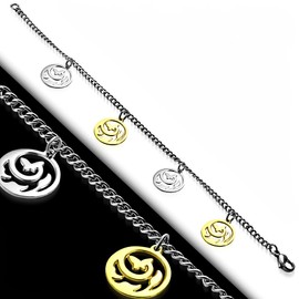 Bungsa® Round Flower Charm Bracelet Lobster Clasp Charm Bracelet Chain Men's Bracelet Stainless Steel Silver Gold Bracelet Foot Chain Anklet Surgical Steel Stainless Steel Strap)