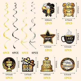 Retirement Decorations, Kaluofan 24 PCS Retirement Party Decorations, Black Gold Leaving Party Decorations, Hanging Swirls Happy Retirement Decorations for Women Men Leader Colleague Family