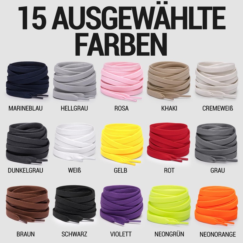 Miscly Flat Shoelaces - Various Lengths and Colours Available, lightgrey