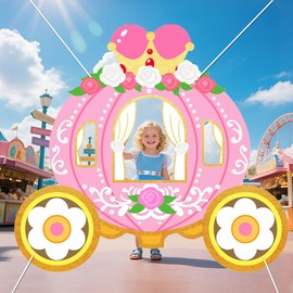 WADORN Princess Carriage Photo Door Banner, 5.3x5.9 Ft Princess Birthday Party Decorations Photography Backdrop Large Pumpkin Carriage Background Hanging Door Cover Banner for Birthday Party