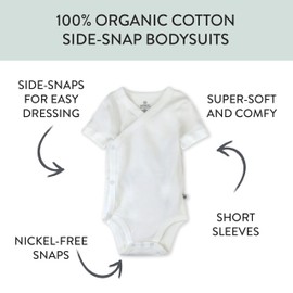 HonestBaby 3 Pack Short Sleeve Side Snap Kimono Bodysuit 100% Organic Cotton for Infant Baby Boys, Girls, Honestly Pure White, 6-9 Months