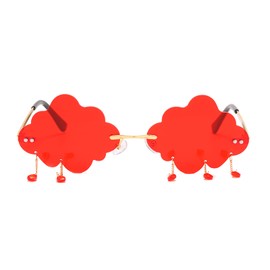 YUELUQU Vintage Fashion Funny Festival Sunglasses Metal Frameless Women Men Punk Party Glasses (Cloud Red)