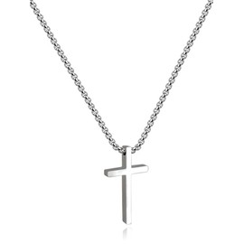 Frodete Mens Cross Necklaces Communion Gifts for Women Men Stainless Steel Cross Pendant Necklaces Silver Simple Fashion Necklace