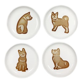 MISS TUTU 4pcs Ceramics Shiba Dog Relief Seasoning Dishes Sushi Dipping Bowl Appetizer Plate - 3.5 inches