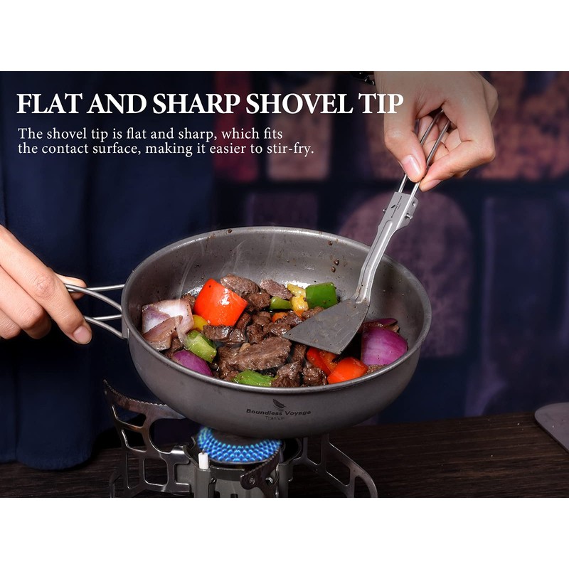 iBasingo Titanium Folding Spatula Small Camping Frying Shovel Kitchen Beefsteak