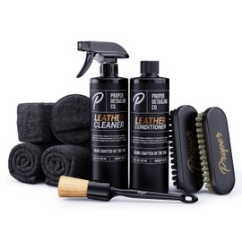 PROPER DETAILING CO. Car Leather Cleaner and Conditioner, Clean and Protect for long lasting leather, 9 Piece Deluxe Leather Care kit for professional results, leather car cleaner, conditioner leather