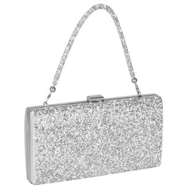 Covelin Women's Handbag Envelope Rhinestone Evening Clutch Bag Hot Silver with Diamond Chain
