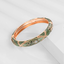 UJOY Bangles Bracelets Gorgeous Enameled Flower Cloisonne Gold Plated Indian Jewelry Sets Box for Womens Gift 55A103 Green