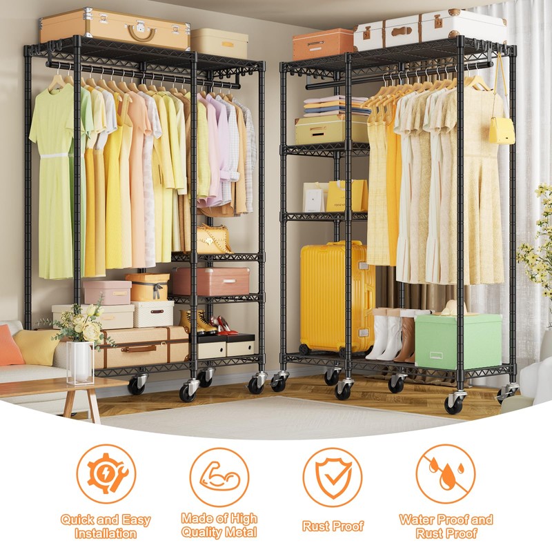 Ulif F4R Heavy Duty Clothes Rack（With Lockable Wheels ） Rolling
