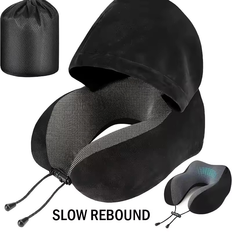 Hooded U-Shaped Memory Foam Travel Pillow, 9.84 × 9.06 ×