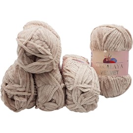 Himalaya Velvet 5 x 100 g Micro Polyester Knitting Wool, Baby Wool, Velvety 500 g Wool (Beige 90042)