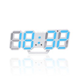 Petilleur 3D Digital Alarm Clock,Wall LED Number Time Clock with 3 Auto Adjust Brightness Levels,Led Electronic Clock with Snooze Function,Modern Night Light Clock Date,Temperature Display (Blue)