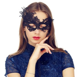 MYMENU Masquerade Mask for Women Luxury Venetian Mask Women's Lace Eye Mask for Masquerade Party Prom Ball Bar Costume Festival Carnival Mardi Gras (Phoenix Black)