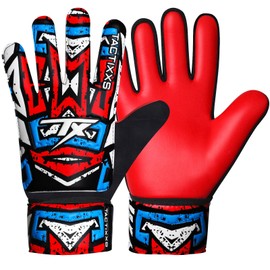 TACTIXXS Soccer Goalkeeper Gloves for Kids Boys Children Youth, Funky Football Goalie Gloves Anti Slip 4mm Latex Palm with Strong Grip & Double Wrist Protection (Red, Size 8)