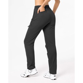 FLEFRM Womens Hiking Pants Quick Dry Tall Insteam 30"/32"/34"/36" Cargo Lightweight Water Resistant Pants Elastic Athletic Joggers with Zipper Pockets Black