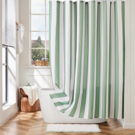 Ohocut Vertical Striped Shower Curtain, Cute Retro Vintage Stripe Bow Bathroom Shower Curtain, Waterproof Polyester Fabric Modern Shower Curtain for Bathroom 72x72 Inches (Sage Green)