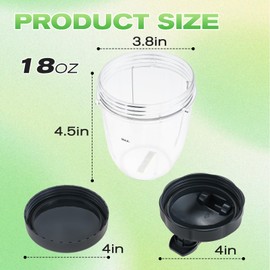 DRELD 2 Sets of Blender Cups 18oz with Flat Lid and Flip Top to-Go Lid Replacement for Nutribullet Juicer Beaker 18Oz 600w 900w