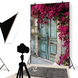 YongFoto 1.5 x 2.2 m Shabby Front Background Fresh Flowers Background for Photography Large Leaves Vine Old Peeling Wood Rustic Vinyl Photo Background Children Adults Studio Props