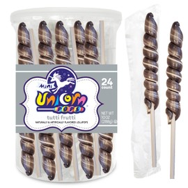 Adams & Brooks Silver Tutti Frutti Mini Unicorn Pops, 10 oz Jar (24 ct.) - Twisty Unicorn Lollipops, Individually Wrapped Candy for Kids & Adults, Perfect for Birthday Party Favors, Goodie Bags & More