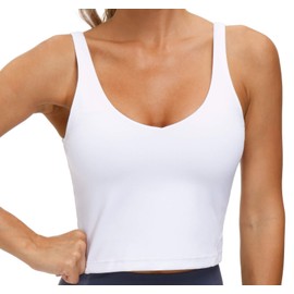 Women’s Longline Sports Bra Wirefree Padded Medium Support Yoga Bras Gym Running Workout Tank Tops (White, Small)