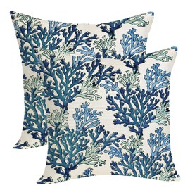 Summer Coastal Pillow Covers 20x20 Pack of 2 Navy Blue Coral Throw Pillow Covers Outdoor Decor Coral Branch Ocean Themed Beach Decorative Pillowcase Beachy Nautical Cushion Case for Sofa Couch