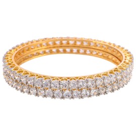 Ratnavali Jewels CZ Zirconia Gold Tone Solitaire Diamond Bollywood Wedding Indian Bangles Jewelry Women