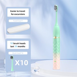 Electric Toothbrush Set, Equipped with 10 Brush Heads and Travel case, IPX8 Waterproof, 2-Minute Timer, 42000 high-Frequency Vibrations, 5 Modes, The First Choice for Gift Giving