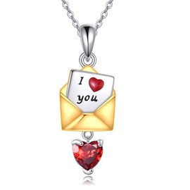 YFN Umschlag Kette Sterling Silber Ich liebe dich Anhänger Halskette Rotes Herz Umschlagschmuck für Frauen Nachricht Geschenke für Frau Verlobte Liebhaber