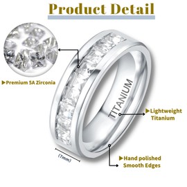 Titanium Men's Wedding Band, Promise Ring for Men Set with 9 Large Princess Cut AAAAA Cubic Zirconia (6)