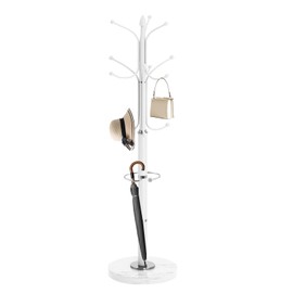 EZIVIEZ Modern Coat Rack Stand, Metal Freestanding Coat Rack with Natural Marble Base, Heavy-Duty Coat Racks with Umbrella Holder,White Coat Hanger Stand with 12 Hooks for Office, Entryway, Hallway