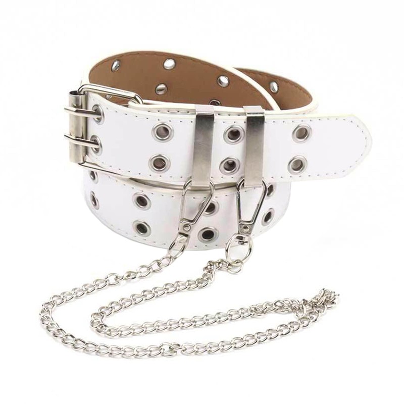 NiceYnn Double Grommet Belt with Detachable Adjustable Metal Chain -