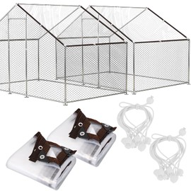 2 PCS 6.6x13 Ft Chicken Coop Covers with 10 Pcs Ball Bungees Cords Transparent Waterproof Material Protection from Sun Rain Snow and Low Temperature
