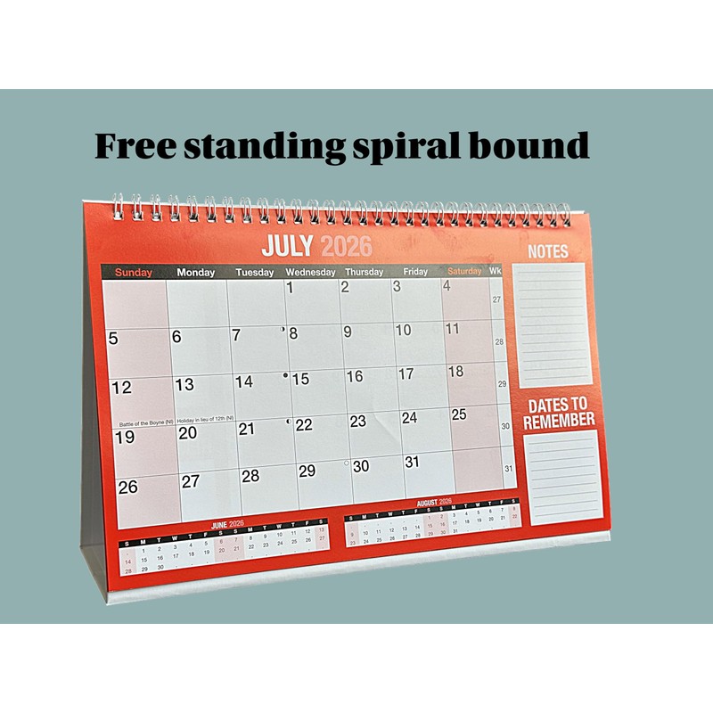 2026 Desktop Calendar Freestanding Flip Month to View Spiral Bound