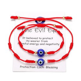 QMEXINS 7 Knot Red String Evil Eye Bracelet Adjustable Matching Protection Bracelets for Women Men Family