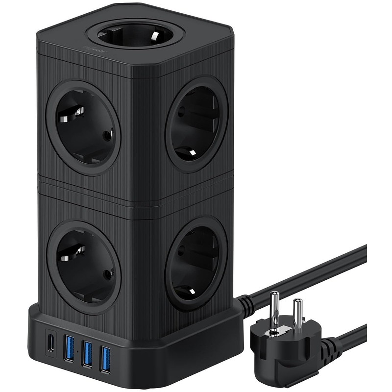 revolt Desk Sockets: 13-in-1 Socket Tower, 9 Sockets, 3x USB-A,