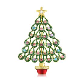 Christmas Tree Pins Multi-Colored Rhinestone Crystal Sparkling Christmas Tree Brooch for Women Gifts Holiday Party Decorations with Message Card & Box