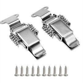 2Pcs 90 Degre Stainless Steel 304 Double Spring Loaded Suitcase Chest Tool Box Locking Hardware Toggle Latch Hasp Buckle W/Screws (L)