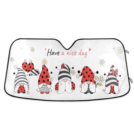 Ladybug Gnomes Daisy Car Windshield Sunshades Spring Summer Floral Sun Shade Reflective Block UV Rays Protector Keep Your Vehicle Cool Sun Visor Cover Foldable for Car Truck SUV M