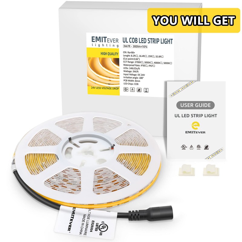 EMITEVER COB LED Strip Lights Warm White, 24V 2700K Tape