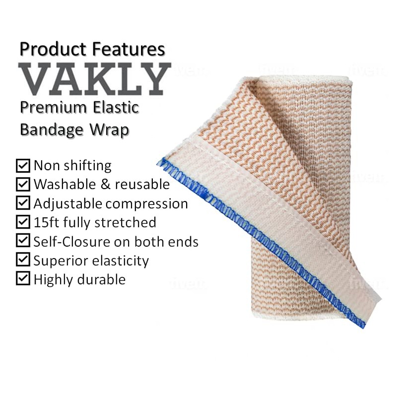 Vakly Elastic Bandage Wrap Rolls with Self-Closure [Pack of 10]