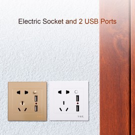 Electric Outlet with 2 Sockets and 2 USB Ports Wall Mount Socket (Gold)