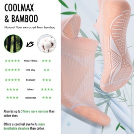 BRISIRA Coolmax Bamboo Viscose Pilates Socks with Grip Women Compression Non Slip Gripper Yoga Barre Ballet Seamless
